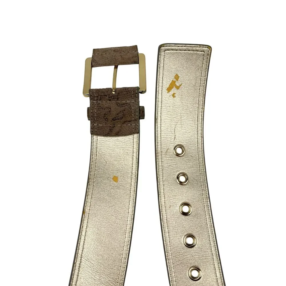 Via Spiga Snake Embossed Suede Leather Wide Belt Gold Hardware Y2K Low Slung